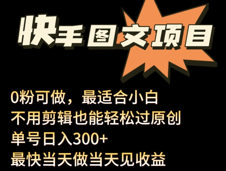 24年最新快手图文带货项目，零粉可做，不用剪辑轻松过原创单号轻松日入300+【揭秘】-第一资源库