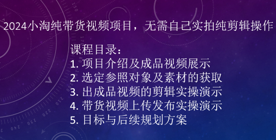 2024小淘纯带货视频项目，无需自己实拍纯剪辑操作-第一资源库
