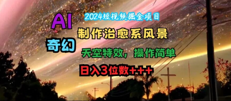 2024短视频掘金项目，AI制作治愈系风景，奇幻天空特效，操作简单，日入3位数【揭秘】-第一资源库