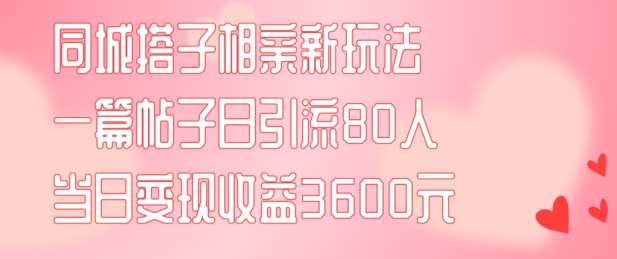 同城搭子相亲新玩法一篇帖子引流80人当日变现3600元(项目教程+实操教程)【揭秘】-第一资源库