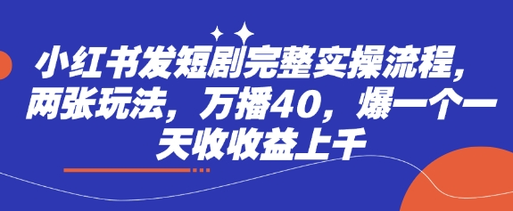 小红书发短剧完整实操流程，两张玩法，万播40，爆一个一天收收益上千-第一资源库