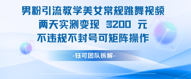 男粉引流教学美女常规跳舞视频两天实测变现1k+，不违规不封号可矩阵操作-第一资源库