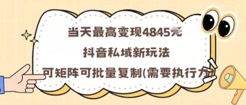 当天最高变现1k+,抖音私域新玩法,可矩阵可批量复制-第一资源库