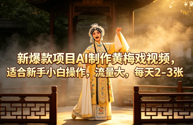 新爆款项目AI制作黄梅戏视频,适合新手小白操作,流量大,每天2-3张-第一资源库