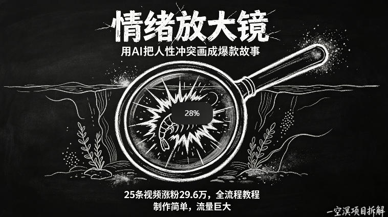 AI制作“情绪放大镜“视频,25条视频涨粉29.6W粉,流量巨大,制作简单,全流程教程-第一资源库