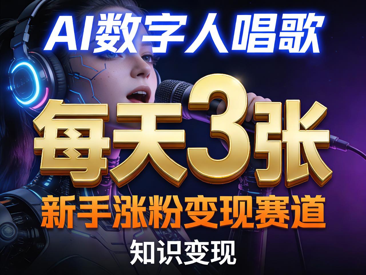 AI数字人唱歌，新手涨粉变现赛道，每天3张和知识付费，副业必备-第一资源库