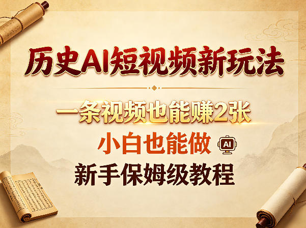 历史AI短视频新玩法,一条视频也能賺2张,小白也能做,新手保姆级教程-第一资源库