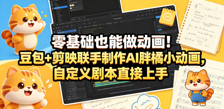 零基础也能做动画!豆包+剪映联手制作AI胖橘小动画,自定义剧本直接上手-第一资源库