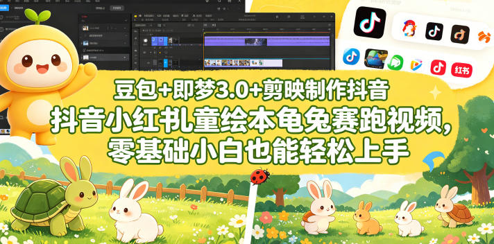 豆包+即梦3.0+剪映制作抖音小红书儿童绘本龟兔赛跑视频,零基础小白也能轻松上手-第一资源库