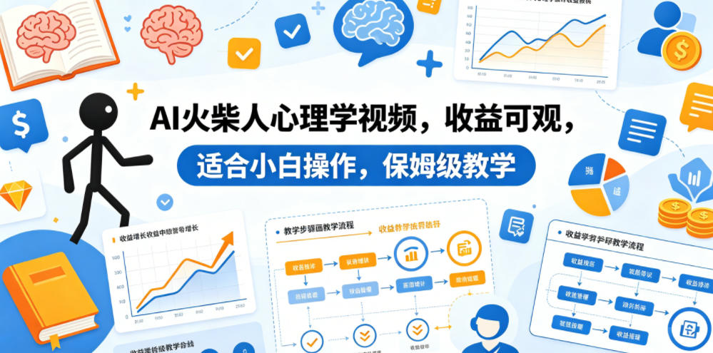 AI火柴人心理学视频,收益可观,适合小白操作,保姆级教学-第一资源库
