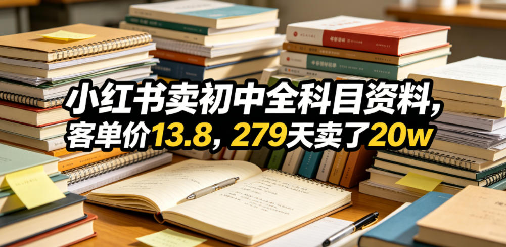 小红书卖初中全科目资料，客单价13.8，279天卖了20w-第一资源库