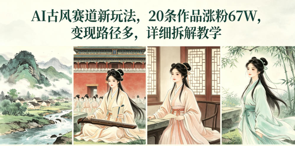 AI古风赛道新玩法,20条作品涨粉67W,变现路径多,详细拆解教学-第一资源库
