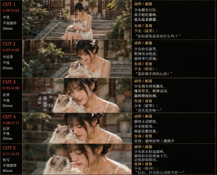 美女和猫故事提示词，人物一致性提示词+故事板-第一资源库