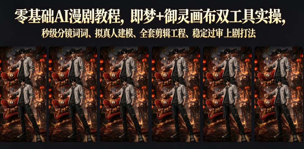 零基础AI漫剧教程，即梦+御灵画布双工具实操，秒级分镜提示词、拟真人建模、全套剪辑工程、稳定过审上剧打法-第一资源库