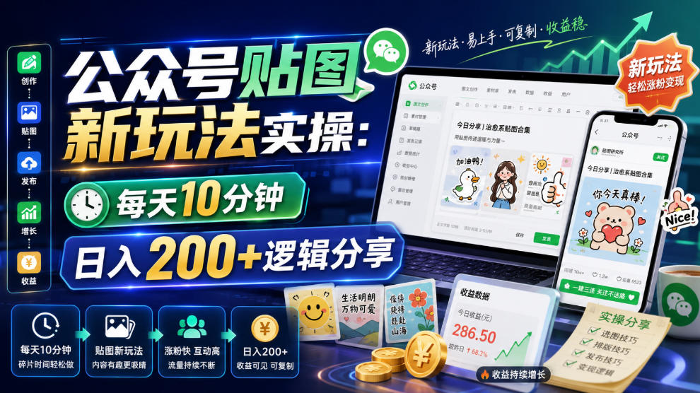 公众号贴图新玩法实操,每天10分钟,日入200+逻辑分享-第一资源库