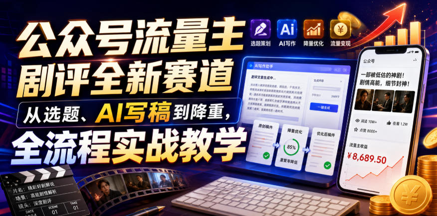 公众号流量主剧评全新赛道，从选题、AI写稿到降重，全流程实战教学-第一资源库