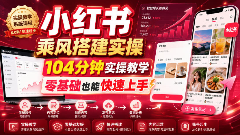 小红书乘风搭建实操,104分钟实操教学,零基础也能快速上手-第一资源库