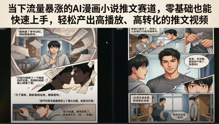 当下流量暴涨的AI漫画小说推文赛道,零基础也能快速上手,轻松产出高播放、高转化的推文视频-第一资源库