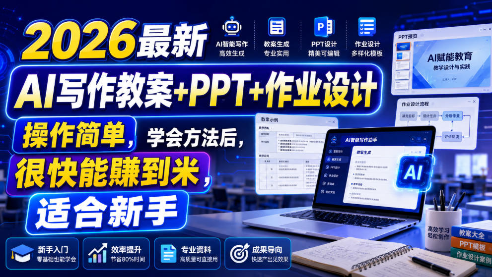 2026最新AI写作教案+PPT+作业设计,操作简单,学会方法后,很快能賺到米,适合新手-第一资源库