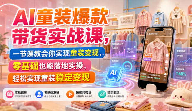 AI童装爆款带货实战课,一节课教会你实现童装变现,零基础也能落地实操-第一资源库