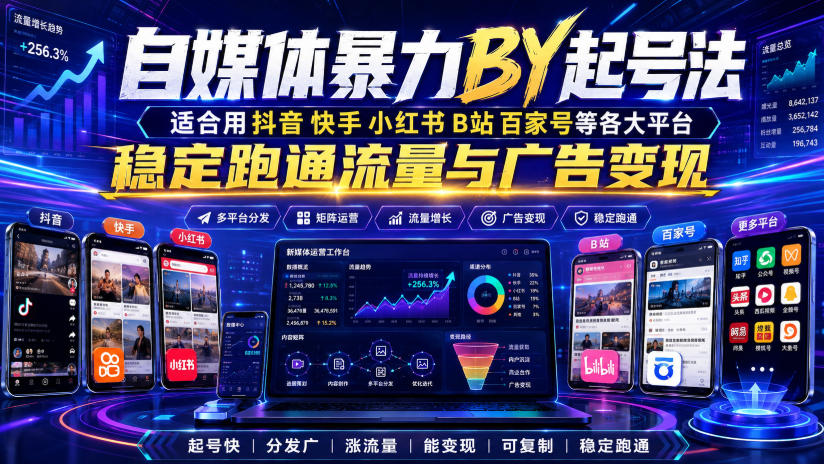 自媒体暴力搬运起号法，适合用抖音快手小红书B站百家号等各大平台，稳定跑通流量与广告变现-第一资源库