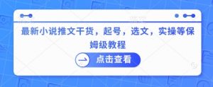 最新小说推文干货,起号,选文,实操等保姆级教程-第一资源库