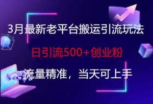 3月最新老平台搬运引流玩法,日引流500+创业粉,流量精准,当天可上手-第一资源库
