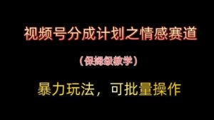 视频号分成计划之情感赛道暴力玩法,可批量操作,保姆级教学-第一资源库