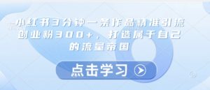 小红书3分钟一条作品精准引流创业粉300+,打造属于自己的流量帝国-第一资源库