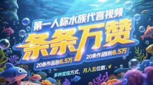 第一人称水族代言视频,条条万赞,20条作品涨粉7.8W,多种变现方式月入五位数-第一资源库