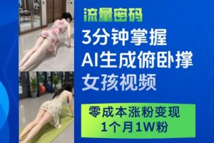 3分钟掌握AI生成俯卧撑女孩视频,零成本涨粉变现,1个月1W粉-第一资源库