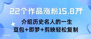 22个作品涨粉15.8W ,介绍历史名人的一生 , 豆包+即梦+剪映轻松复制-第一资源库