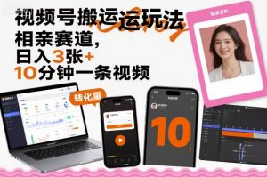 视频号搬运玩法,相亲赛道,日入3张+,10分钟一条视频-第一资源库