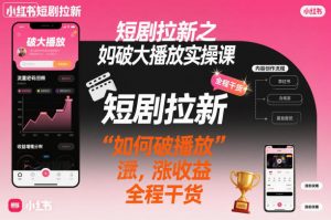 短剧拉新之小红书如何破大播放实操课，如何破播放，涨收益，全程干货-第一资源库