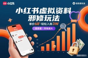 小红书虚拟资料邪修玩法，单价68，轻松入账3W，信息差玩法，市场庞大-第一资源库