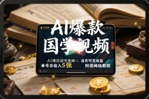 AI爆款国学视频，独家起号方法，小白直接上手，当天可见收益，单号日收入5张+附保姆级教程-第一资源库