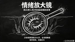 AI制作“情绪放大镜“视频，25条视频涨粉29.6W粉，流量巨大，制作简单，全流程教程-第一资源库