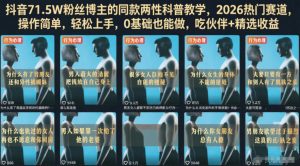 抖音71.5W粉丝博主的同款两性科普教学，2026热门赛道，操作简单，轻松上手，0基础也能做，吃伙伴+精选收益-第一资源库