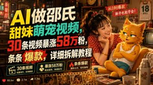 AI做邵氏甜妹萌宠视频,30条视频暴涨58万粉,条条爆款,详细拆解教程-第一资源库