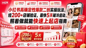 小红书高确定性爆款二创实操玩法,经200+店铺验证,最快5天破冷启动,照着做就能快速上起店指南-第一资源库