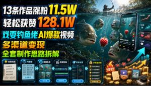 13条作品涨粉11.5W，轻松获赞128.1W，戏耍钓鱼佬AI爆款视频，多渠道变现，全套制作思路拆解-第一资源库