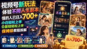 视频号新玩法体验不同人生副本，懂的人已日入700+，小白轻松上手，0基础轻松上手，保姆级教程拆解-第一资源库