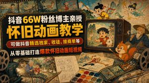 抖音66W粉丝博主亲授怀旧动画教学，可做抖音精选独家、收徒、接商单等，从零基础打造爆款怀旧动画短视频-第一资源库