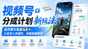 视频号分成计划新玩法,当月累计收益4k+,小白可入手操作,详细拆解教学-第一资源库