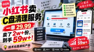 小红书卖C盘清理服务，一单29.99，卖了2w+份，技术也是虚拟产品-第一资源库